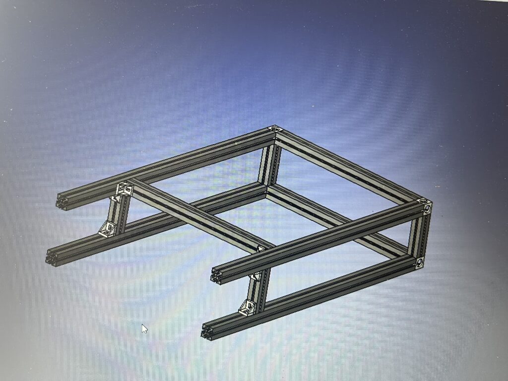 3D rendering of a steel beam frame forming a rectangular prism against a blue sky backdrop